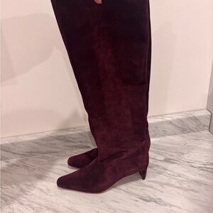 STAUD Wine Suede Over-the-Knee Pointed-Toe Boots